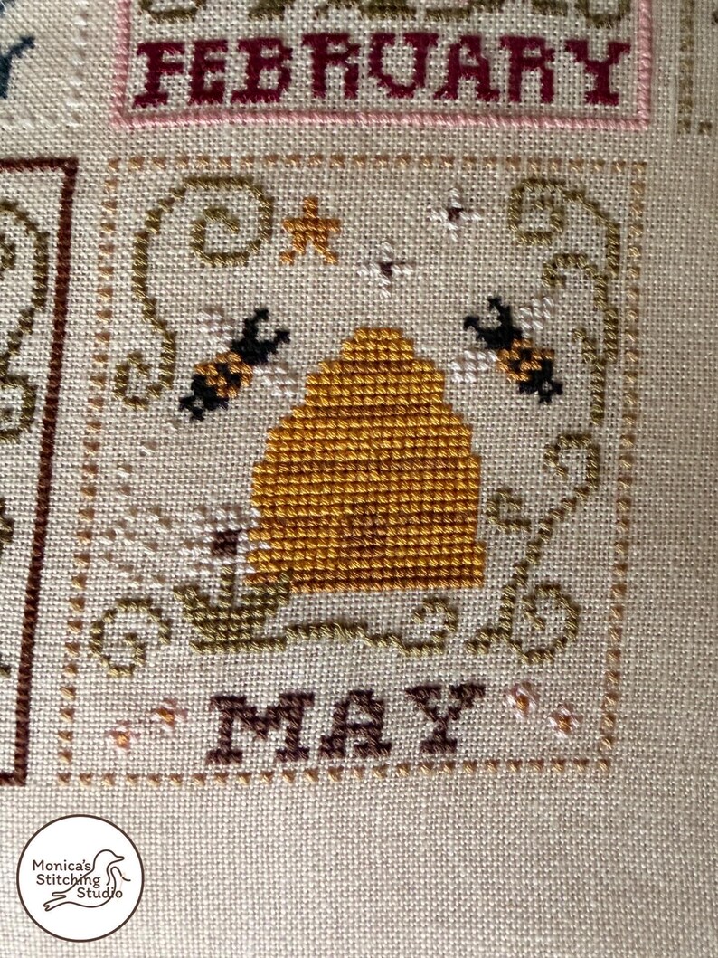 Simple May Pattern May Cross Stitch Pattern – Spring Flowers, Bee Garden, Folk Art Style ...