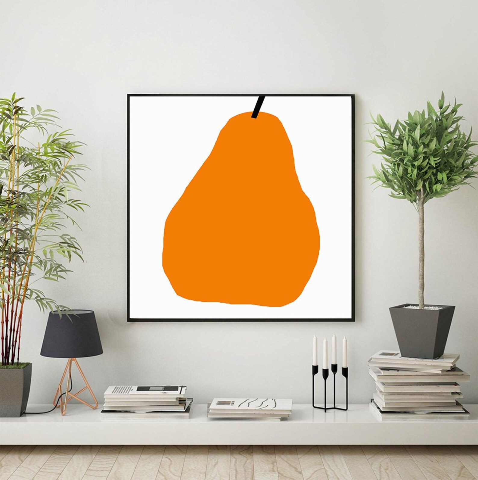 Orange Pear Minimalist Art Fruit Art Gift Art Food Art Kitchen Etsy