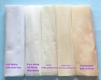 Tulle Swatches, white, off white, ivory, champagne, dark ivory
