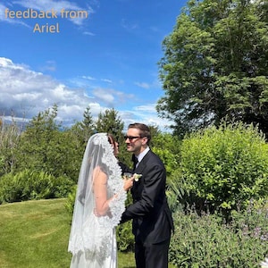 Lace Edge Mantilla Veil, Floral Spanish Eyelash Lace Veil, Scalloped Chantilly Cathedral Veil, Custom Ivory Veil, 1 Tier Soft Veil with Comb image 10