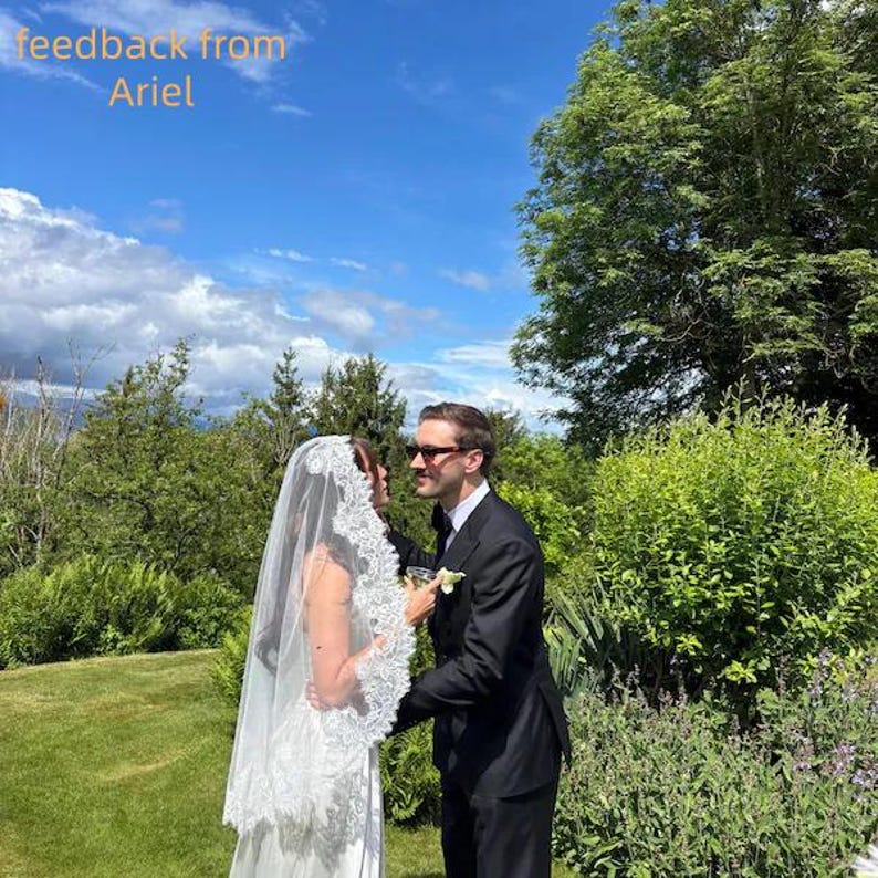 Lace Edge Mantilla Veil, Floral Spanish Eyelash Lace Veil, Scalloped Chantilly Cathedral Veil, Custom Ivory Veil, 1 Tier Soft Veil with Comb image 10