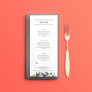 Nowoczesny projekt „Botanicznej ekslibrisu” / Karta menu weselnego do wydrukowania / Tylko pliki cyfrowe / Dostępne drukowanie