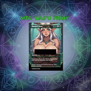 May include: A rectangular trading card titled Nature's Lore featuring an illustration of an elf-like character with long white hair and antlers. The card includes the text Sorcery, Search your library for a Forest card, put that card onto the battlefield, then shuffle, and Nature's secrets can be read on every tree, every branch, every leaf.