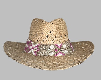 Chapeau de cowboy ethnique violet Ibiza. Fait main par Ibiza Capatchos.