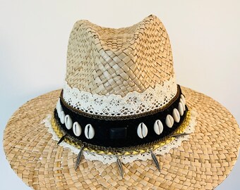 Ibiza Handmade Lace and Shells Classic Straw Hat