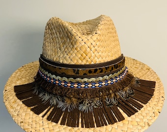 Ibiza Handmade Brown Blue Classic Straw Hat