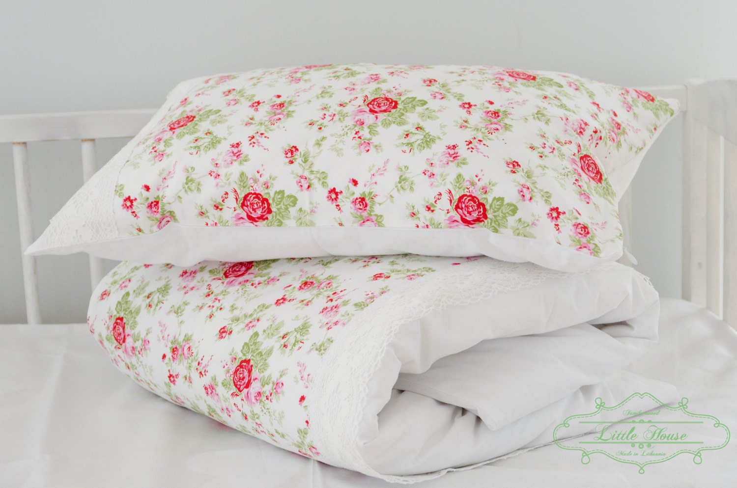 Shabby Chic Roses Baby Toddler Bedding Duvet Cover And Pillow Etsy