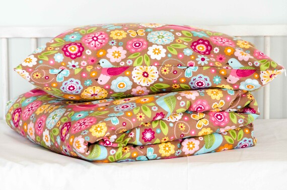 Floral Flannel Baby Toddler Bedding Duvet Cover And Pillow Etsy