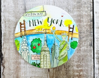 New York Little City landmarks Ceramic Coaster