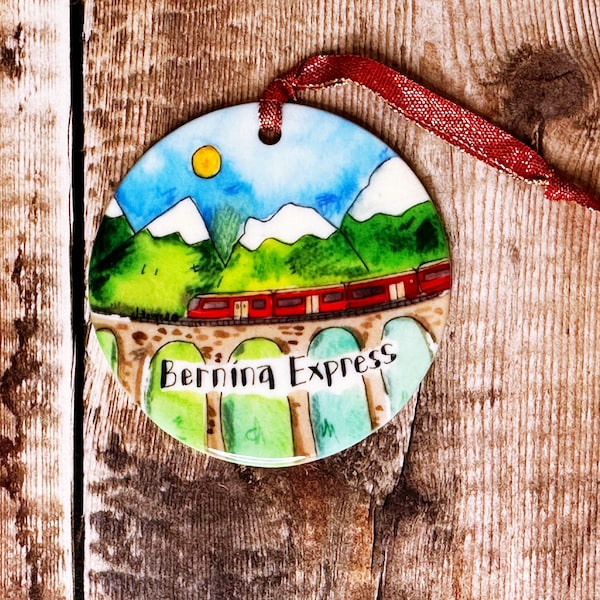 Bernina Express Train Switzerland Little City Landmark Ceramic Hanging Decoration Christmas Travel