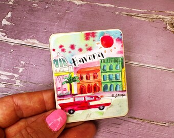Havana Cuba little landmarks Wooden Magnet Cute Little City