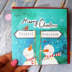 Kerstkaart Little Signpost Snowmen Aangepast Leuk