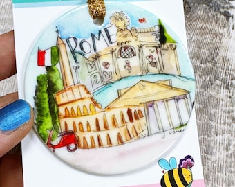 Rome Italy Little City Landmark Ceramic Hanging Decoration Christmas Travel