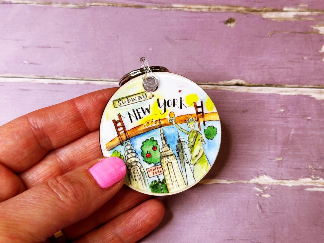 New York USA Travel Keepsake Wooden Printed Key Ring - Etsy