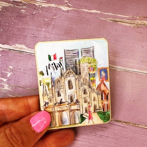 Milan Italy Little City Landmark Cute Wooden Fridge Magnet