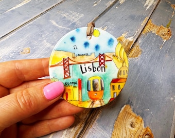 Lisbon Portugal Little Landmarks Ceramic Hanging Decoration Christmas