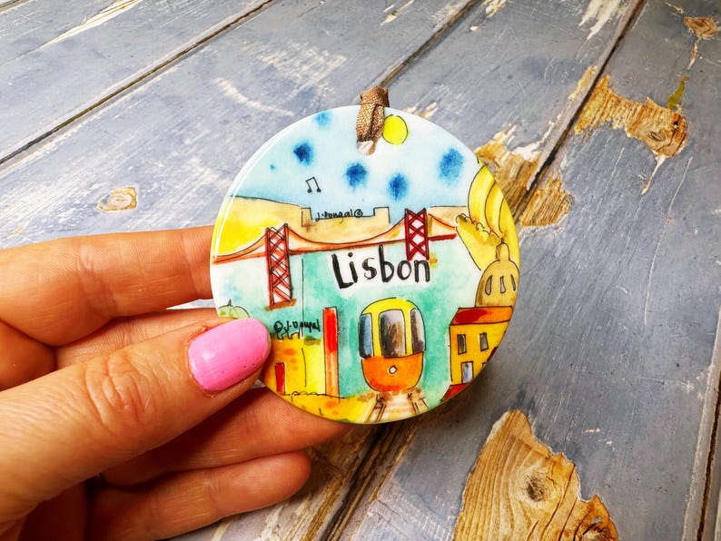 Lisbon Portugal Little Landmarks Ceramic Hanging Decoration Christmas image 1