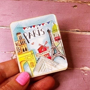 Paris France Little City Landmark Cute Wooden Fridge Magnet