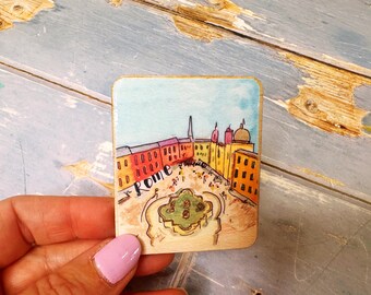 Rome Italy Fountain Cute Wooden Fridge Magnet