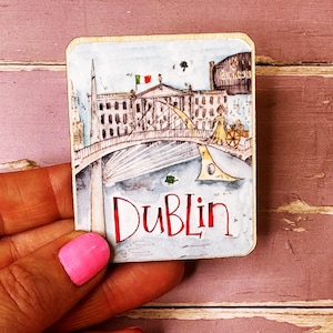 Dublin Ireland Little City Landmark Cute Wooden Fridge Magnet