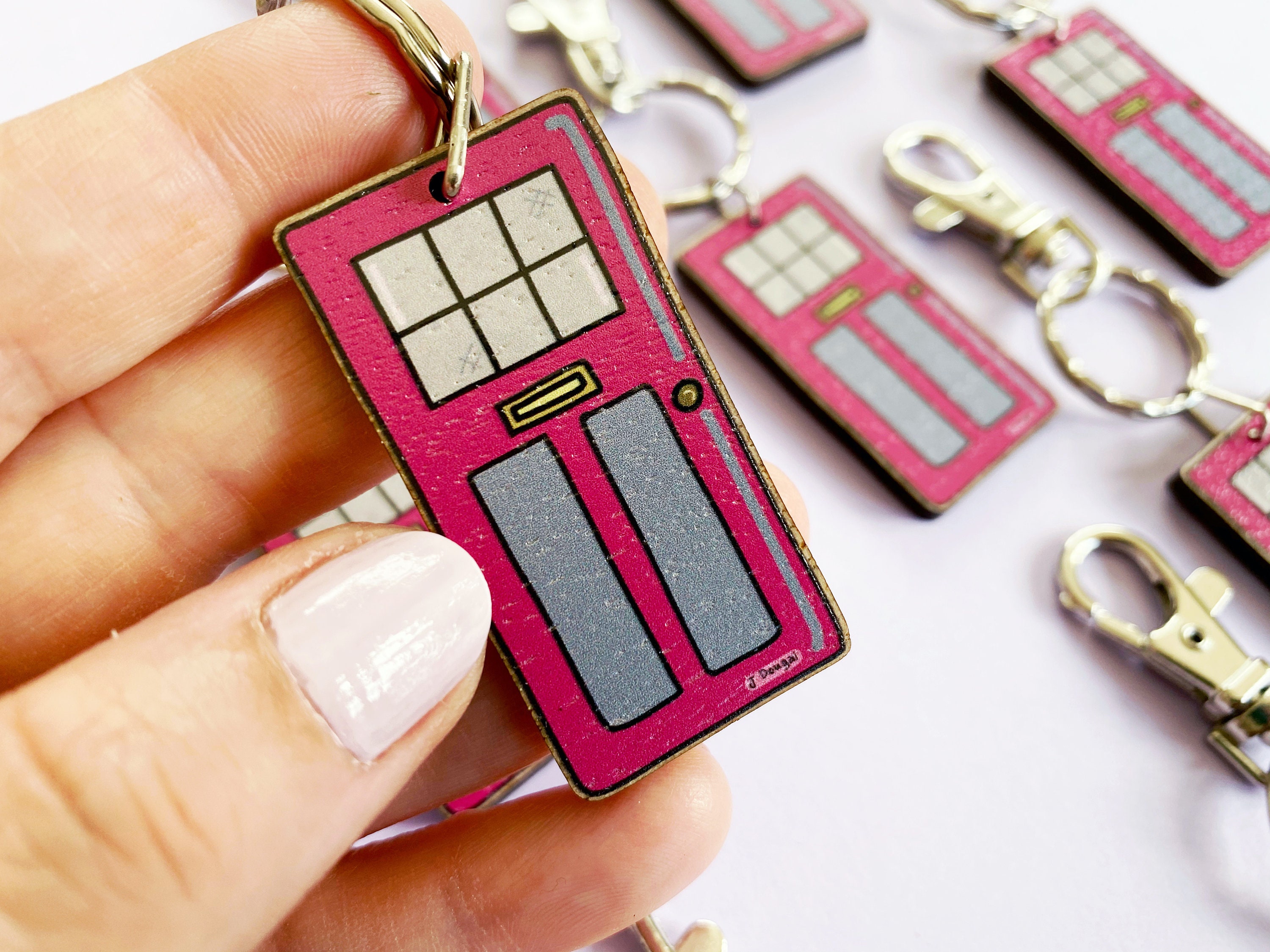 Pink Front Door Wooden Printed Key Ring India