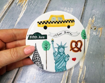 New York Cute Little City landmarks Ceramic Coaster