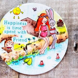 Happiness is time spent with a friend Inspirational Ceramic Coaster