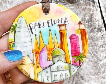Barcelona Little City Landmark Ceramic Hanging Decoration Christmas Travel