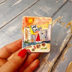 San Diego USA Little City Landmark Carino magnete per frigorifero in legno