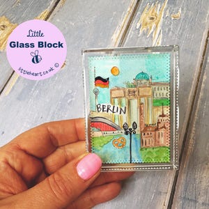 Berlin Germany Kleiner Glas Kristall Block Andenken Souvenir für Regal