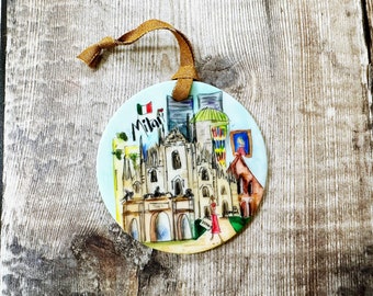 Milano Italia Piccola città Punto di riferimento Decorazione da appendere in ceramica Viaggio di Natale