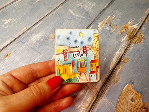 Lisbon Portugal Little City Landmark Cute Wooden Fridge Magnet