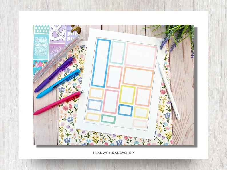 Colorful Watercolor Planner Sticker Boxes Printable Cricut Etsy