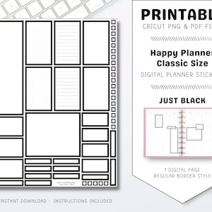 Planner Box Stickers for Happy Planner, Colorful Planner Boxes, Write on Boxes, Functional Color Coding Budget Printable Stickers - Black