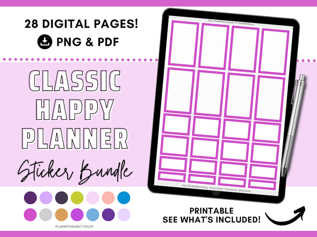 Colorful Orchid Planner Sticker Boxes for Classic Happy Planner