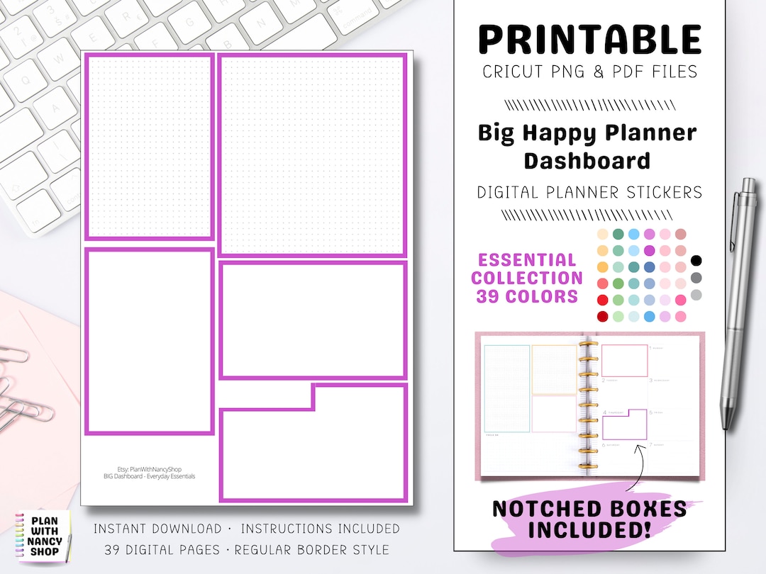 Big Happy Planner Stickers Printable Planner Box Stickers Colorful ...