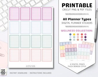 Printable Checklist, To Do List, Lined or Frame Full Box Functional Planner Stickers for All Planners and Bullet Journals