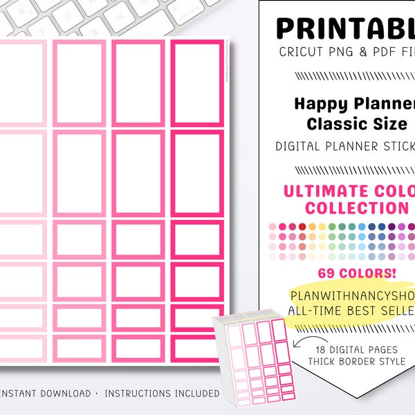 Decorative Planner Sticker Sheet Boxes Weekly Planner Sticker Kit Bundle for Classic Happy Planner Colorful Printable Vertical Full Boxes