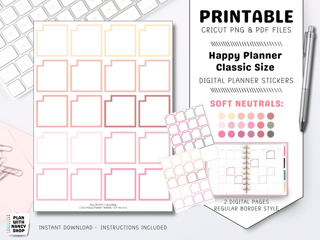 Classic Happy Planner Monthly Planner Box Stickers, Colorful Printable