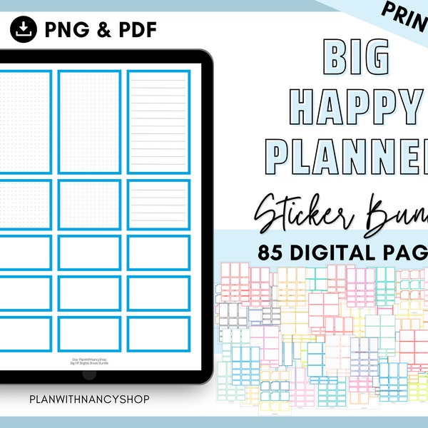 Große Happy Planner Box Aufkleber Digital Weekly Sticker Bundle Printable Planner Vertikale Boxen Monatskalender Boxen, Quarter Boxen