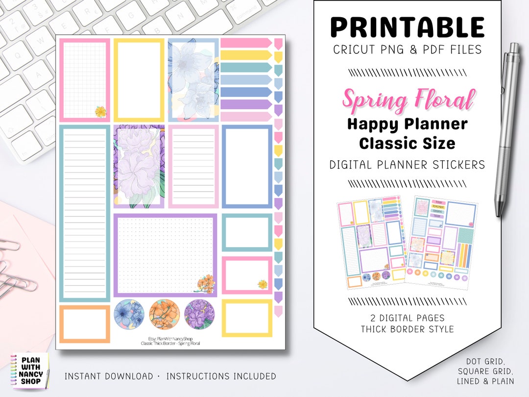 Printable Spring Floral Planner Stickers for Classic Happy Planner ...