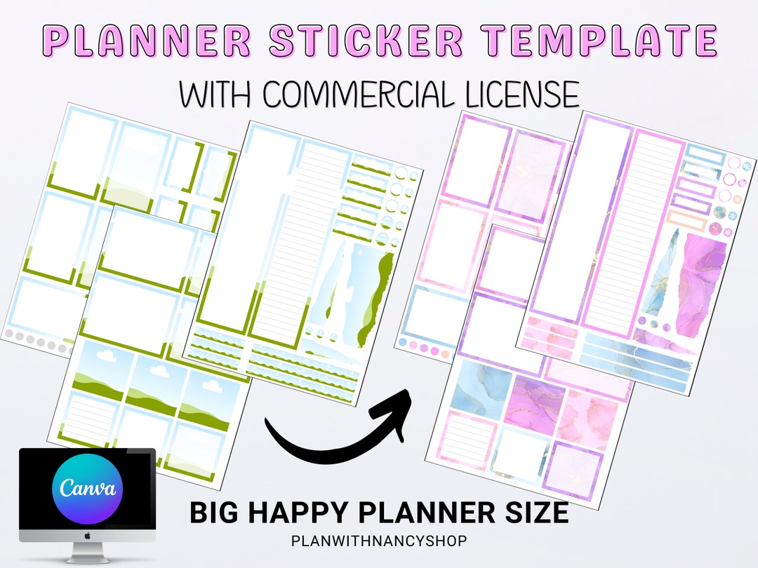 Planner Sticker Template for Canva Editable Big Happy - Etsy