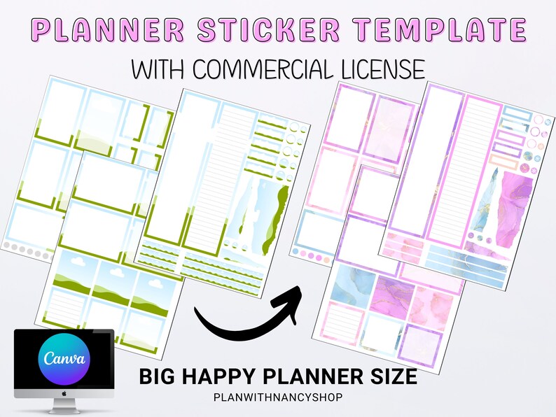 Planner Sticker Template for Canva, Editable, Big Happy Planner Sticker