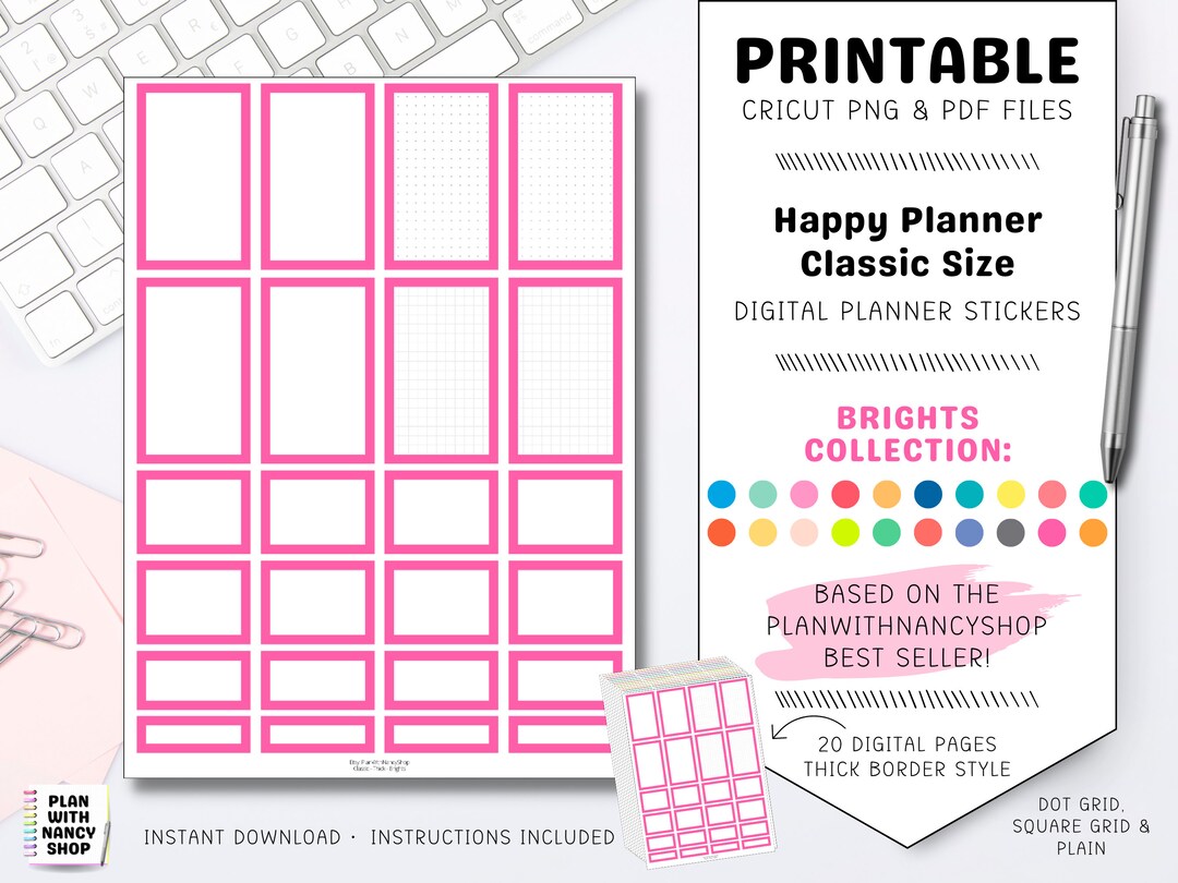 Colorful Planner Sticker Boxes for Classic Happy Planner, Printable