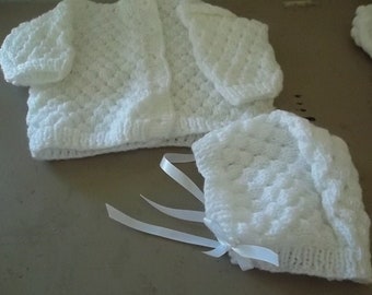 white baby sweater set