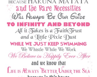 In This House We Do Disney Poem Wall Decor Nursery Kids Pink Etsy