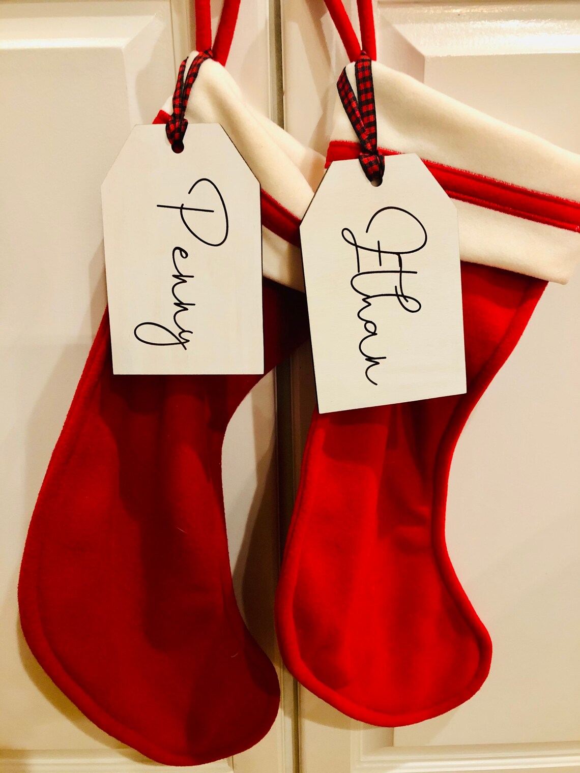 Personalized stocking tag Customized Wooden Tags White Etsy