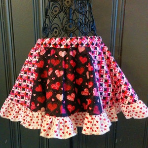 Pink heart skirt, Girl's skirt size 6, Adorable glitter, elastic waist skirt, girls size 6 6x, circle skirt, READY TO SHIP Valentine's day image 2