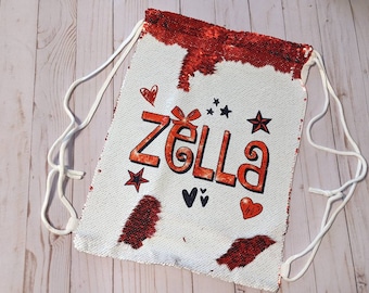 Zaino con paillettes personalizzato, borsa con paillettes reversibile personalizzata con il nome di tuo figlio! Cheer dance sport nuotata sirena unicorno rosa oro viola