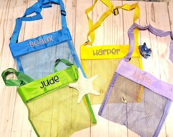 Personalisierte Muscheltaschen für den Strand! Bestickte Nylon Netz Netz Urlaub Strandtasche pink lila blau grün gelb Sommer Muscheln